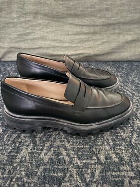 Stuart Weitzman Black Chunky Lug Leather Loafers
